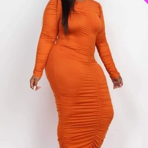 Elegant Orange Ruched Dress